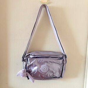 Kipling Abanu Small Metallic Lilac Purple Crossbody Bag with Zipper Compartments